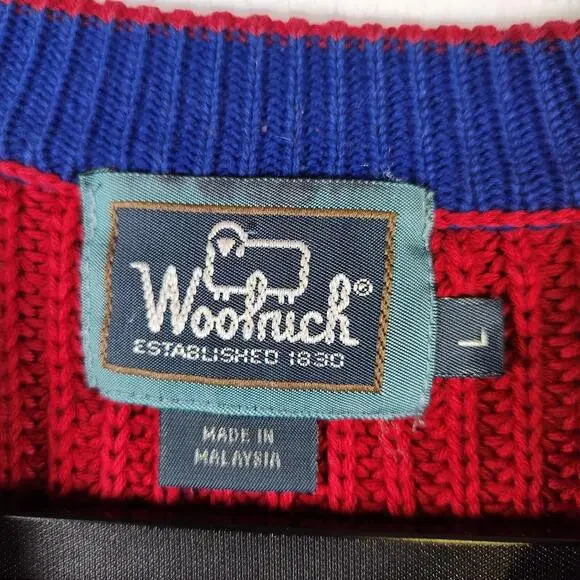 Vtg Woolrich Sweater Mens L Red Cotton‎ Knit Pullover Santa Fe Red USA Outdoor - Picture 5 of 9